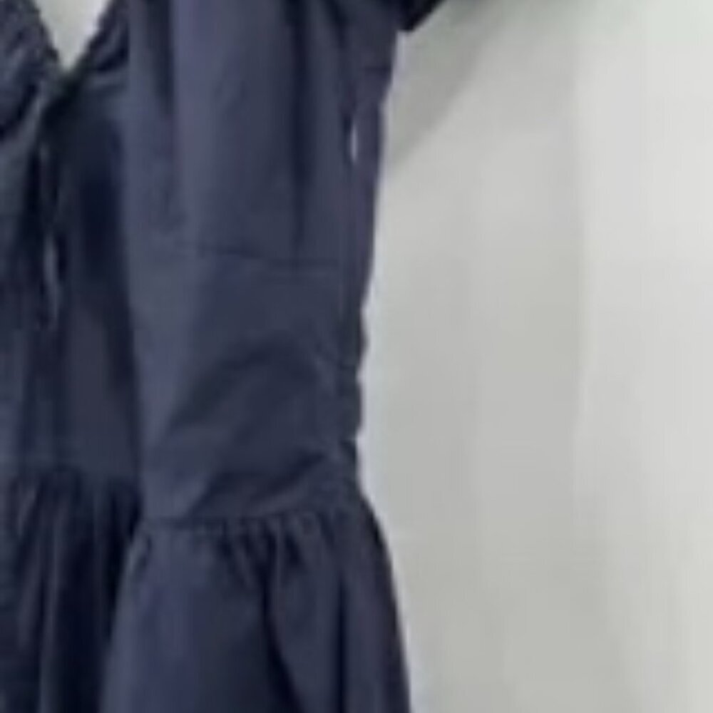 Quince Organic100% Cotton Puff Sleeve Midi Dress In Navy #23 - Picture 3 of 7